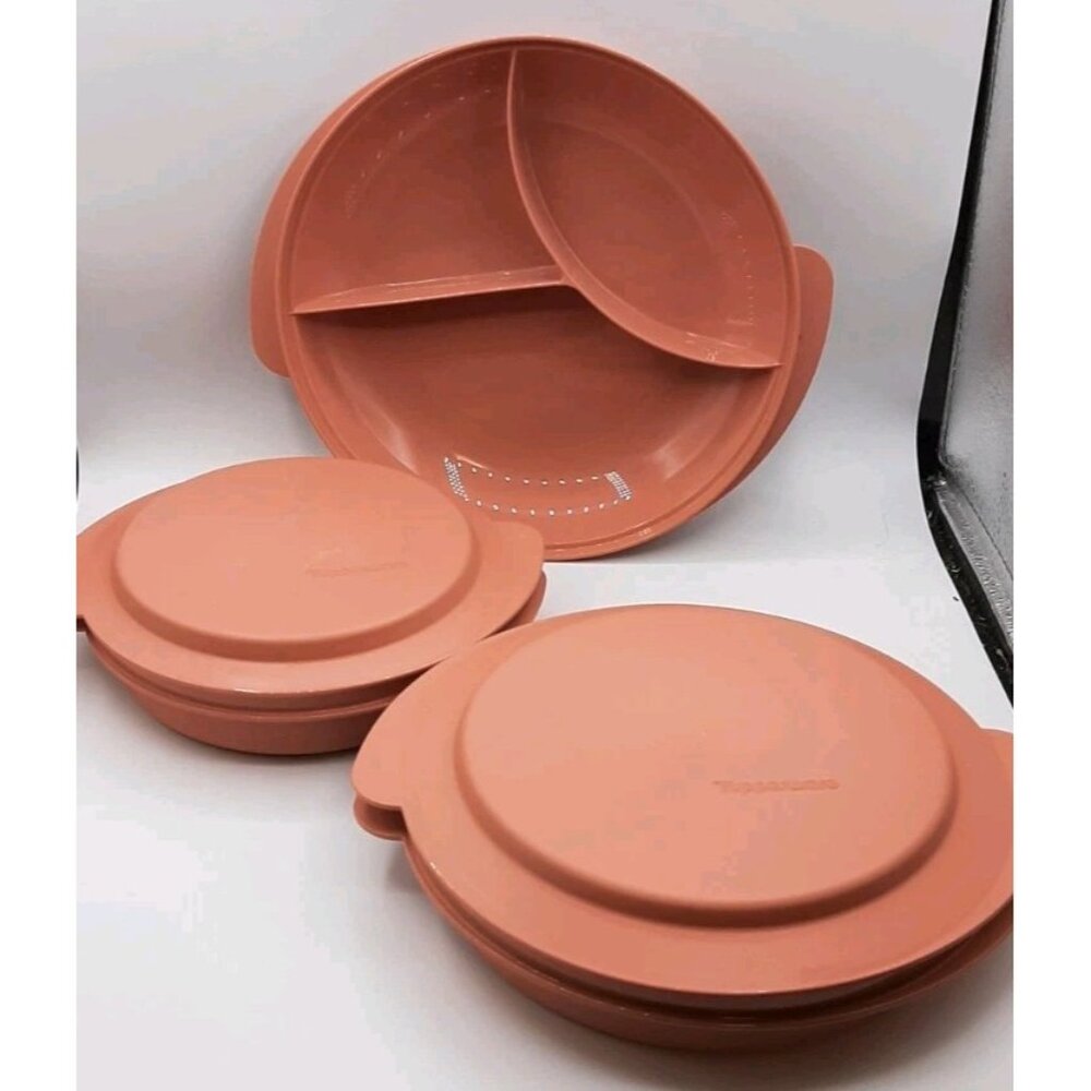 Tupperware 2 Piece Sets Dusty Rose Plate Lid 2525A  2526A 2527A 2528A and 2604A